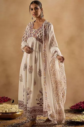 Women Ethnic Motifs Printed Empire Pure Cotton Kurta with Trousers & With Dupatta