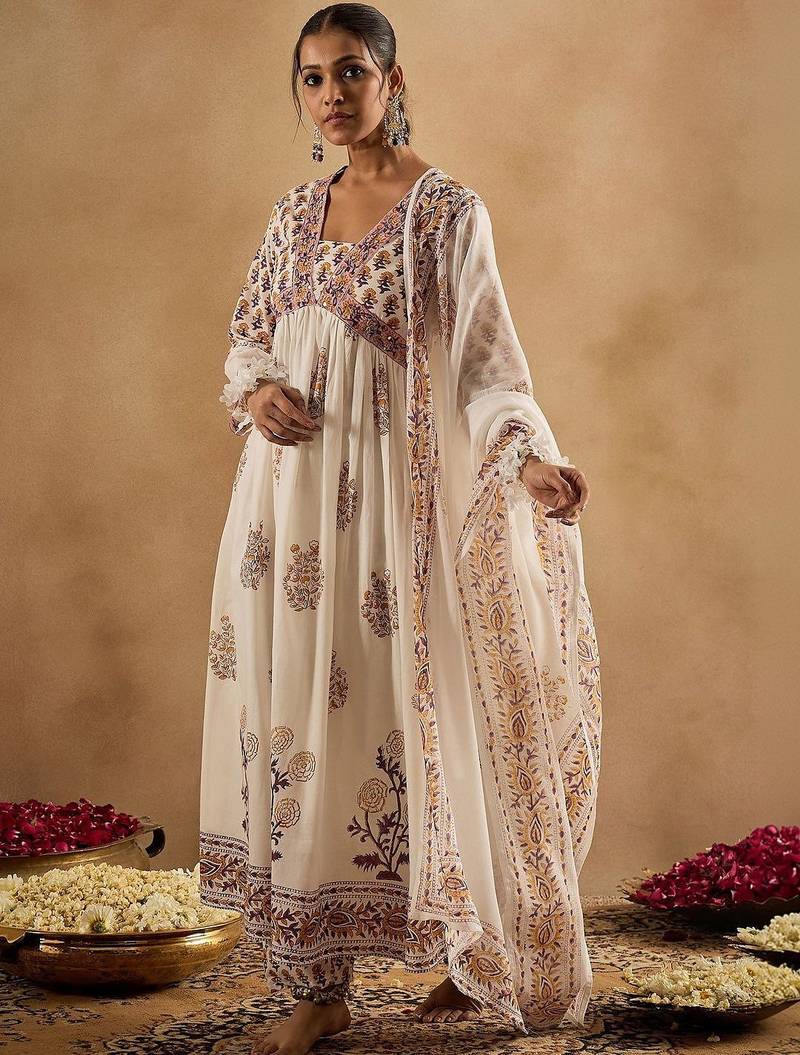 Women Ethnic Motifs Printed Empire Pure Cotton Kurta with Trousers & With Dupatta