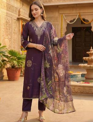 Women Ethnic Motifs Embroidered Regular Thread Work Kurta with Trousers & With Dupatta 1
