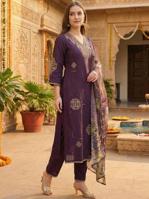 Women Ethnic Motifs Embroidered Regular Thread Work Kurta with Trousers & With Dupatta 2