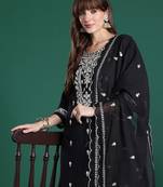 Floral Embroidered Pure Cotton Kurta with Trousers & Dupatta