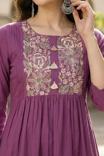 Women Ethnic Motifs Embroidered Panelled Thread Work Pure Cotton Kurta with Trousers