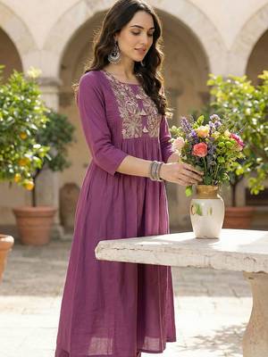 Women Ethnic Motifs Embroidered Panelled Thread Work Pure Cotton Kurta with Trousers 7