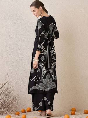 Ethnic Motifs Printed Round Neck Sequinned Straight Kurta With Palazzos 4