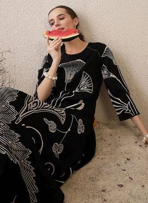 Ethnic Motifs Printed Round Neck Sequinned Straight Kurta With Palazzos 6