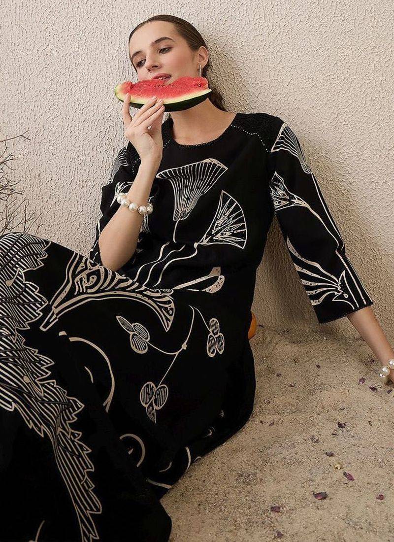 Ethnic Motifs Printed Round Neck Sequinned Straight Kurta With Palazzos