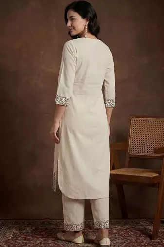 Women Ethnic Motifs Printed Regular Sequinned Pure Cotton Kurta with Palazzos