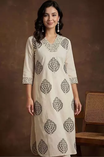 Women Ethnic Motifs Printed Regular Sequinned Pure Cotton Kurta with Palazzos