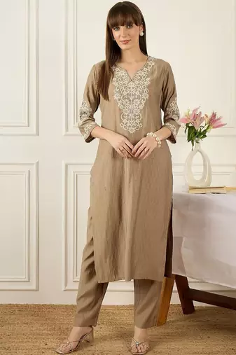 Floral Printed Thread Work Pure Cotton Kurta With Palazzos
