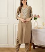 Floral Printed Thread Work Pure Cotton Kurta With Palazzos