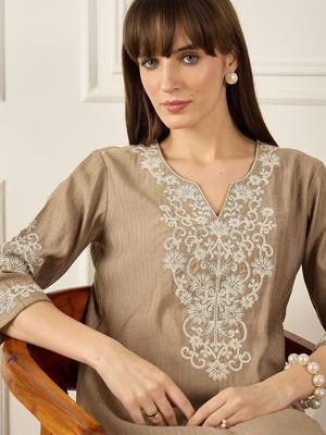 Floral Printed Thread Work Pure Cotton Kurta With Palazzos 2