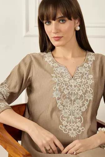 Floral Printed Thread Work Pure Cotton Kurta With Palazzos