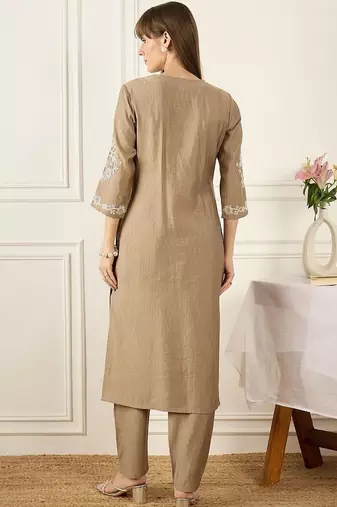 Floral Printed Thread Work Pure Cotton Kurta With Palazzos