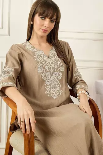 Floral Printed Thread Work Pure Cotton Kurta With Palazzos