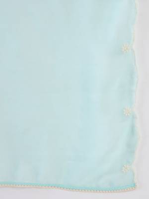Floral Yoke Design Liva Straight Kurta With Trousers & Dupatta 3