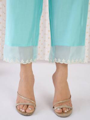Floral Yoke Design Liva Straight Kurta With Trousers & Dupatta 7