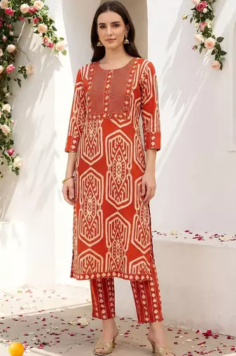 Women Ethnic Motifs Printed Regular Pure Cotton Kurta with Trousers