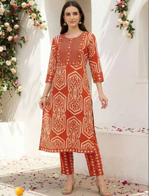 Women Ethnic Motifs Printed Regular Pure Cotton Kurta with Trousers 5