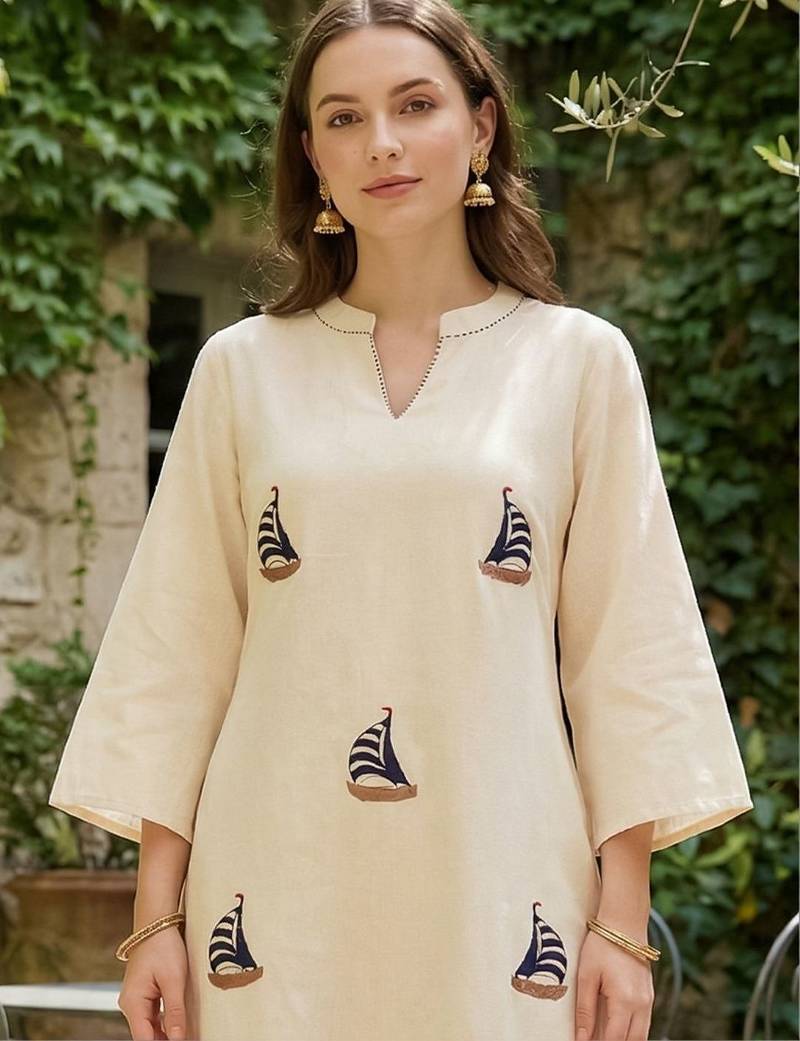 Women Embroidered Regular Thread Work Pure Cotton Kurta with Palazzos