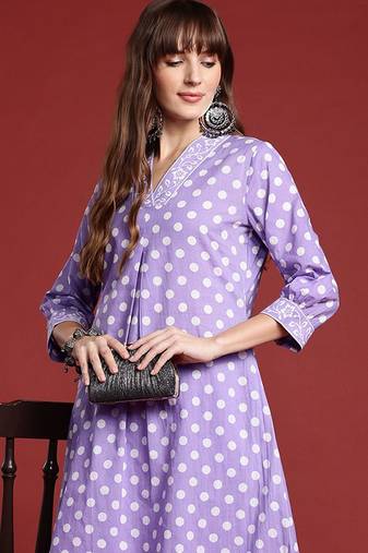 Printed Pleated  Cotton Kurta with Trousers