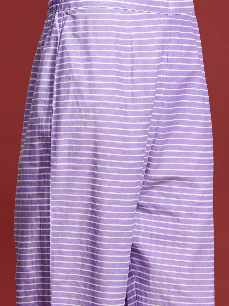 Printed Pleated Pure Cotton Kurta with Trousers