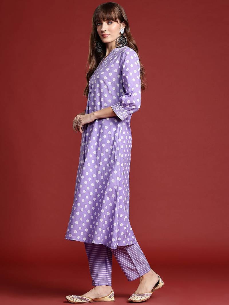 Printed Pleated Pure Cotton Kurta with Trousers