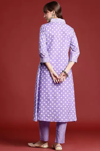 Printed Pleated Pure Cotton Kurta with Trousers
