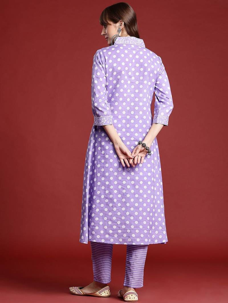 Printed Pleated Pure Cotton Kurta with Trousers