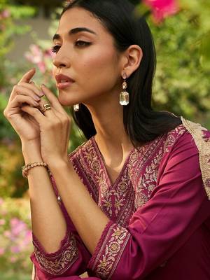 Ethnic Motifs Embroidered V-Neck Thread Work Straight Kurta with Salwar & Dupatta 2
