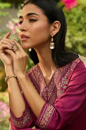 Ethnic Motifs Embroidered V-Neck Thread Work Straight Kurta with Salwar & Dupatta