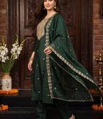 Women Ethnic Motifs Embroidered Regular Kurta with Trousers & With Dupatta
