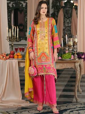 Women Ethnic Motifs Printed Regular Mirror Work Kurta with Palazzos & With Dupatta 1