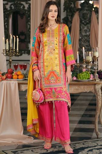 Women Ethnic Motifs Printed Regular Mirror Work Kurta with Palazzos & With Dupatta