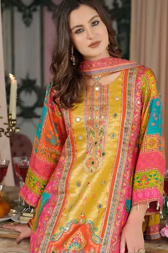 Women Ethnic Motifs Printed Regular Mirror Work Kurta with Palazzos & With Dupatta