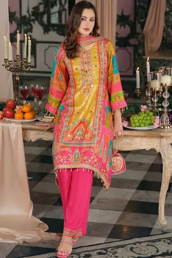 Women Ethnic Motifs Printed Regular Mirror Work Kurta with Palazzos & With Dupatta