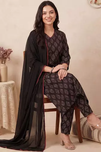 Women Ethnic Motifs Printed Regular Pure Cotton Kurta with Trousers & With Dupatta