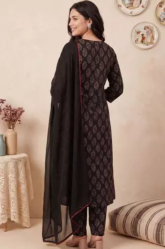 Women Ethnic Motifs Printed Regular Pure Cotton Kurta with Trousers & With Dupatta