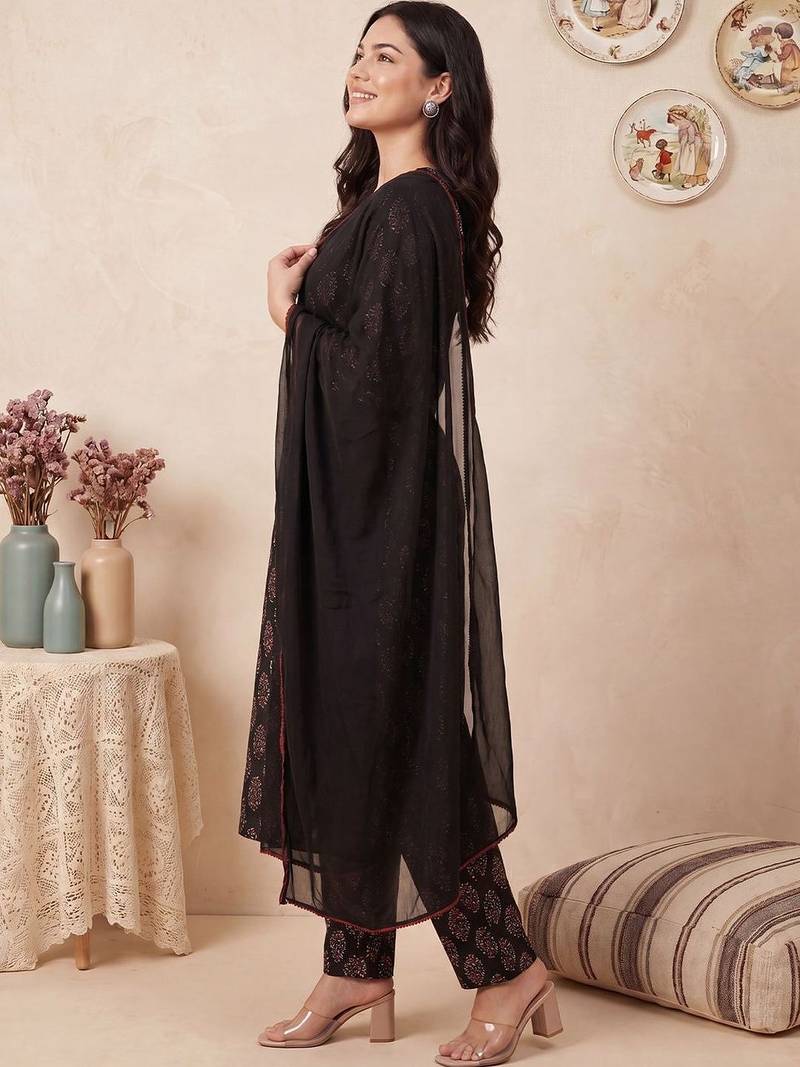 Women Ethnic Motifs Printed Regular Pure Cotton Kurta with Trousers & With Dupatta