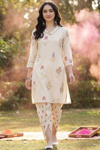 Floral Printed Regular Fusion Kurta with Dhoti Pants