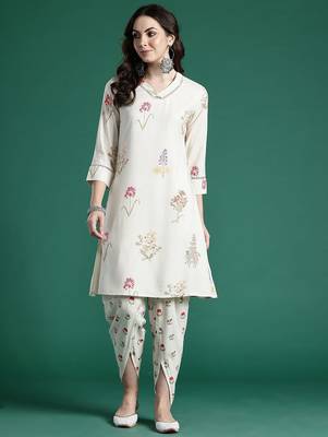 Floral Printed Regular Fusion Kurta with Dhoti Pants 4