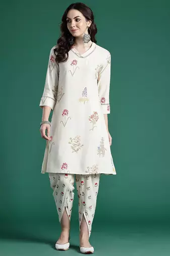 Floral Printed Regular Fusion Kurta with Dhoti Pants