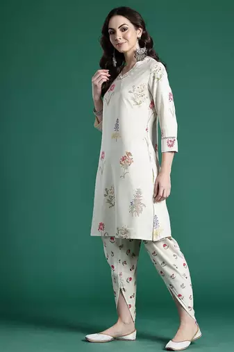 Floral Printed Regular Fusion Kurta with Dhoti Pants