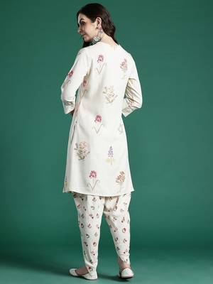 Floral Printed Regular Fusion Kurta with Dhoti Pants 6