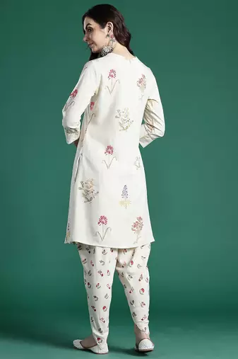 Floral Printed Regular Fusion Kurta with Dhoti Pants