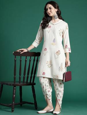 Floral Printed Regular Fusion Kurta with Dhoti Pants 7