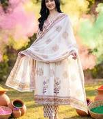 Women Ethnic Motifs Printed Regular Pure Cotton Kurta with Trousers & With Dupatta