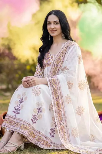 Women Ethnic Motifs Printed Regular Pure Cotton Kurta with Trousers & With Dupatta