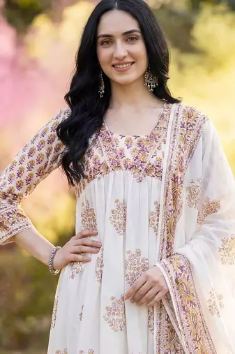 Women Ethnic Motifs Printed Regular Pure Cotton Kurta with Trousers & With Dupatta