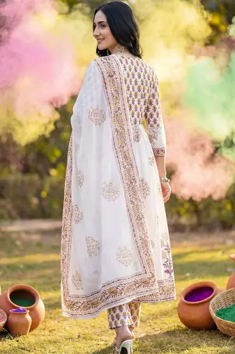Women Ethnic Motifs Printed Regular Pure Cotton Kurta with Trousers & With Dupatta