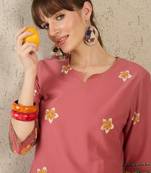Floral Printed Round Neck Sequinned Pure Cotton Kurta With Trousers